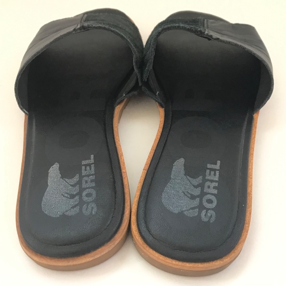 SOREL Ella ll Slide Sandals Leather Slip On Black Sandals Women’s Size 9 - Picture 8 of 16